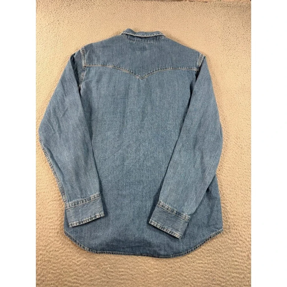 Levi's Pearl Snap Shirt Mens Medium Denim Western Blue Long Sleeve Western